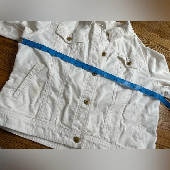 White Corduroy Lauren Jeans Co. Jacket with Relaxed Fit and Gold Buttons - Picture 3 of 7